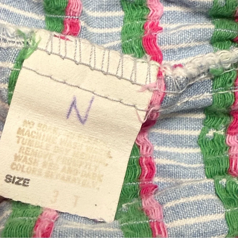 Vintage OshKosh Bgosh Girls 3T Striped‎ Seersucker Floral Jumper Dress Made USA